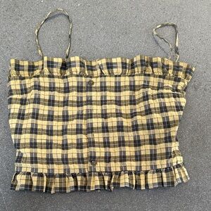 Gabby Plaid Ruffle Trim Women’s Top